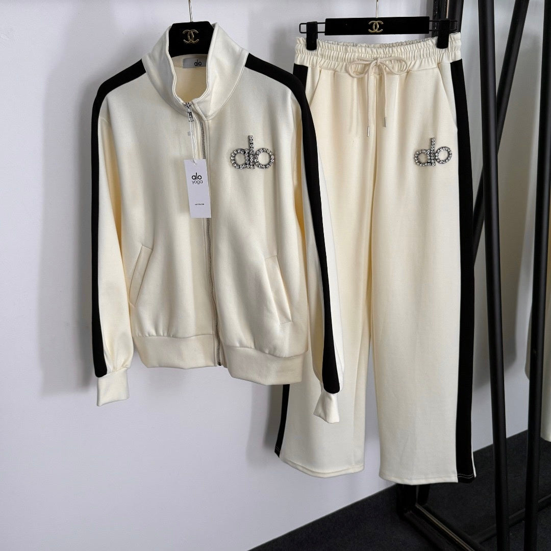 Yoga Accolade Rhinestone Sweatsuit – Heavyweight French Terry Set with Crystal Logo