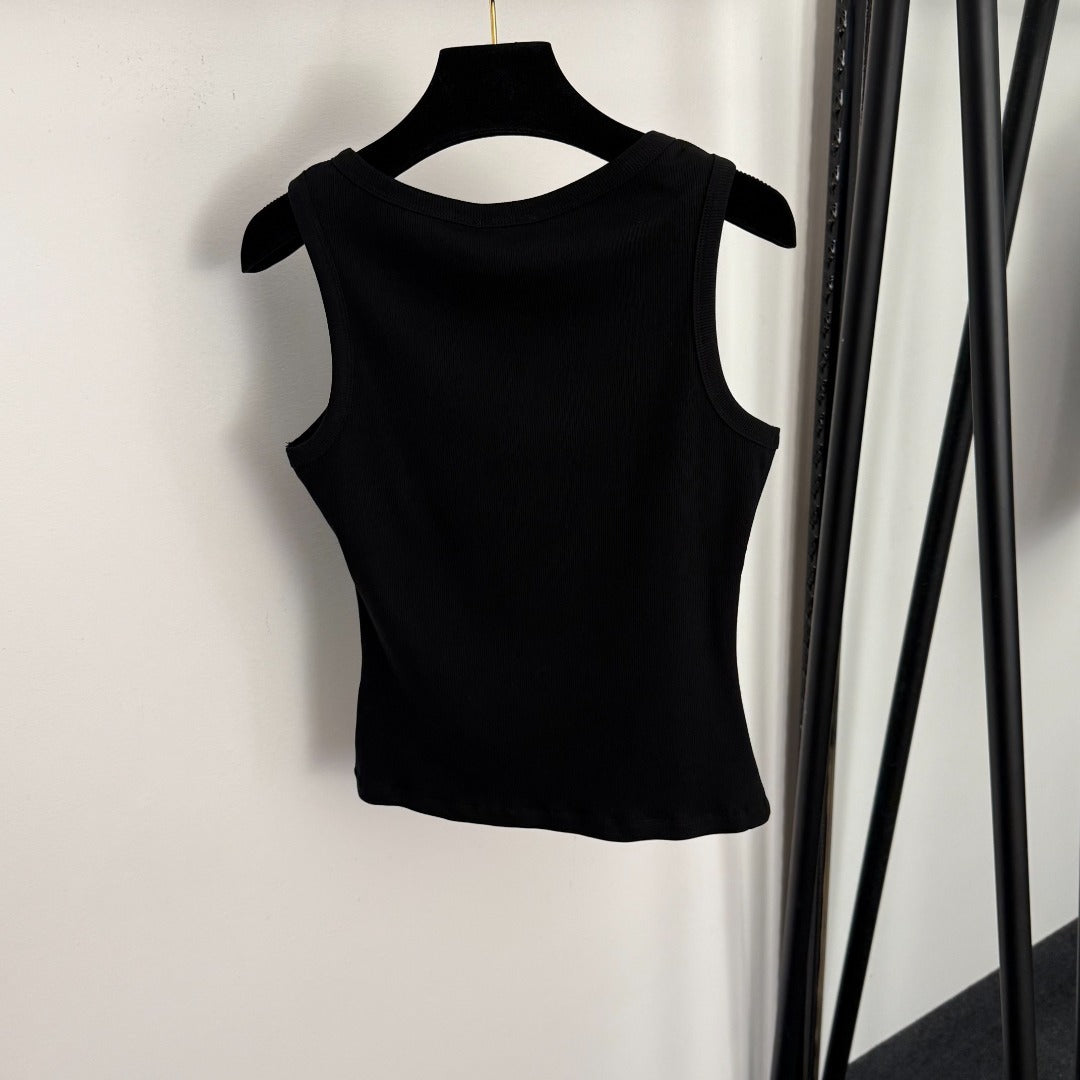 YSL Tank Top – Heavy-Gauge Ribbed Cotton with Gold YSL Monogram