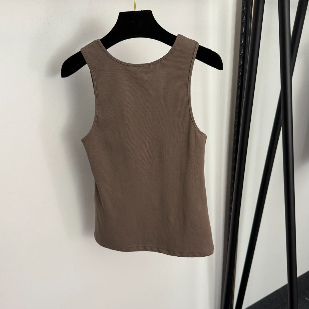 Ribbed Tank Top – Heavy-Gauge Cotton Racerback with Embroidered YSL Monogram