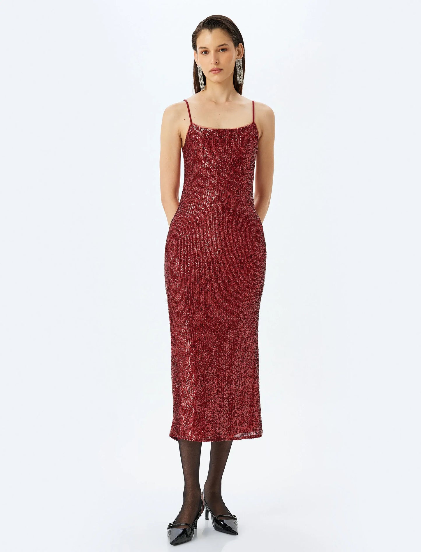 Sparkle and Shine Sequin Claret Red Maxi Dress