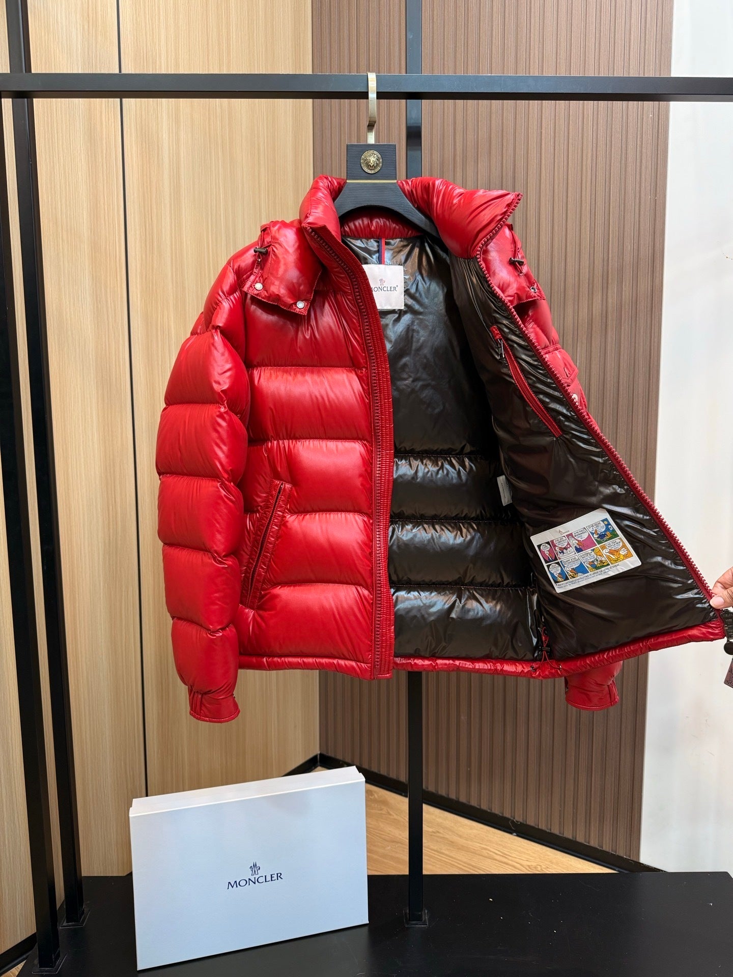 Women's Shiny Red Puffer Maya Jacket with Hood