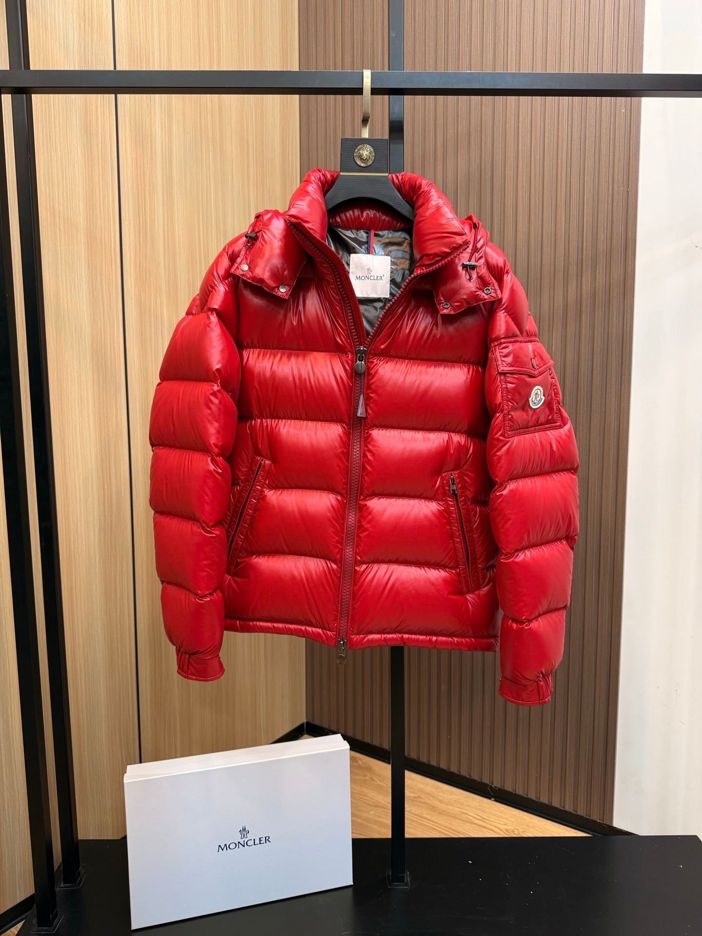 Women's Shiny Red Puffer Maya Jacket with Hood