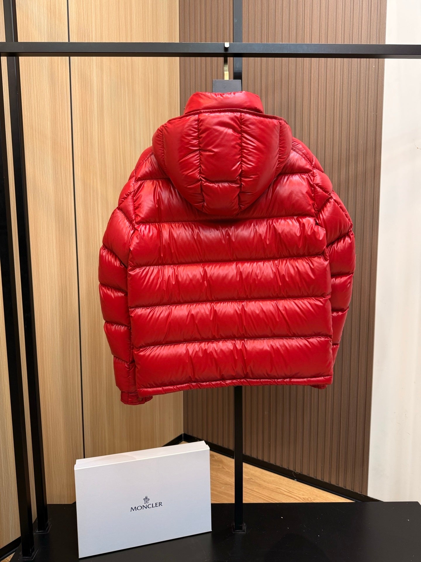 Women's Shiny Red Puffer Maya Jacket with Hood