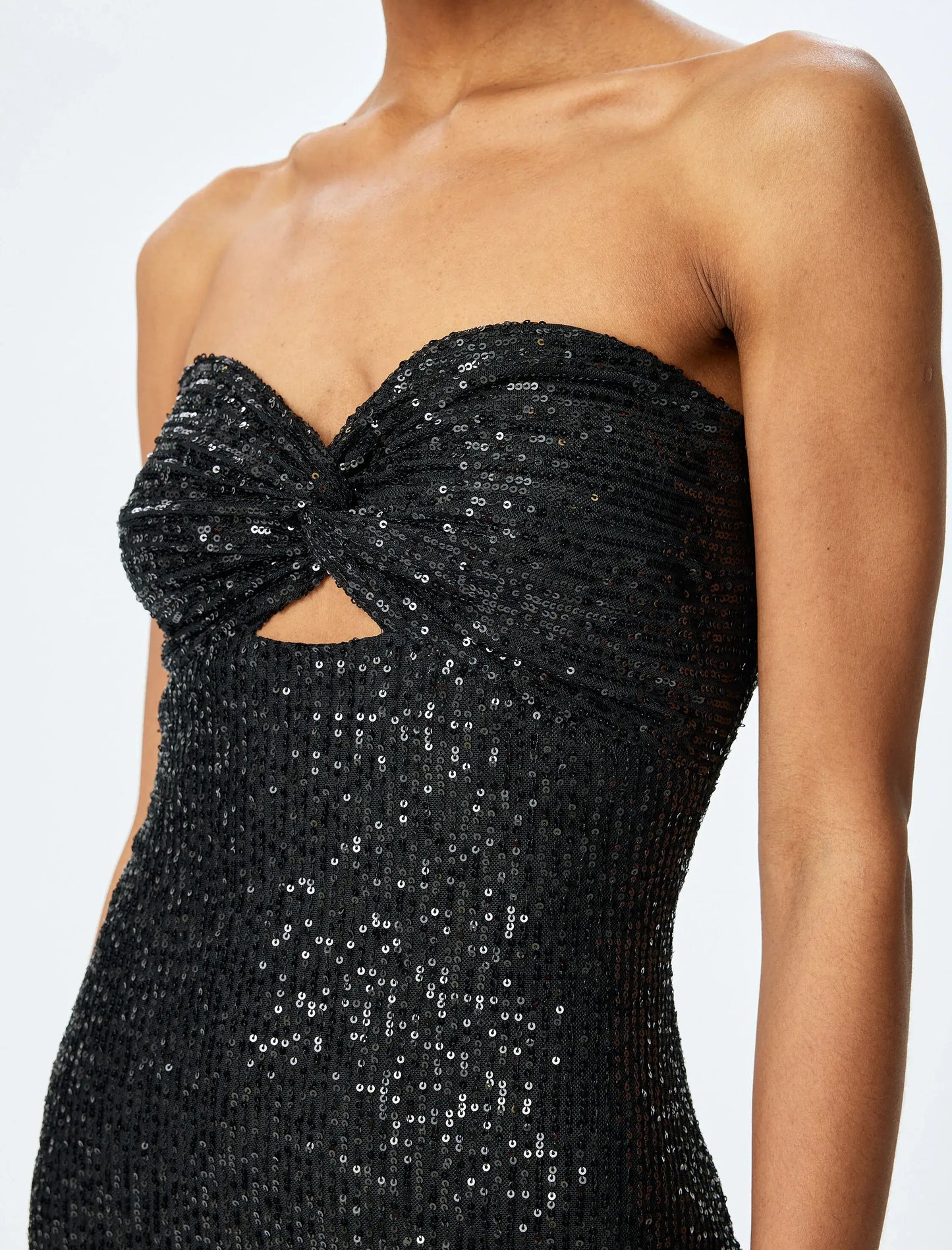 Sequin Window Strapless Black Mini Dress
