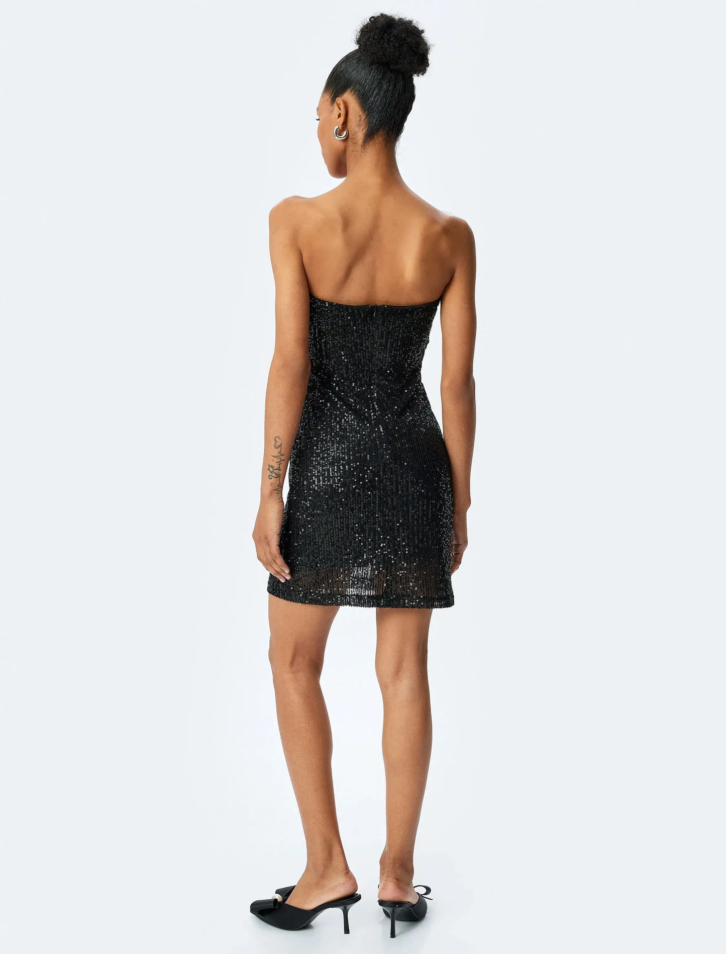 Sequin Window Strapless Black Mini Dress