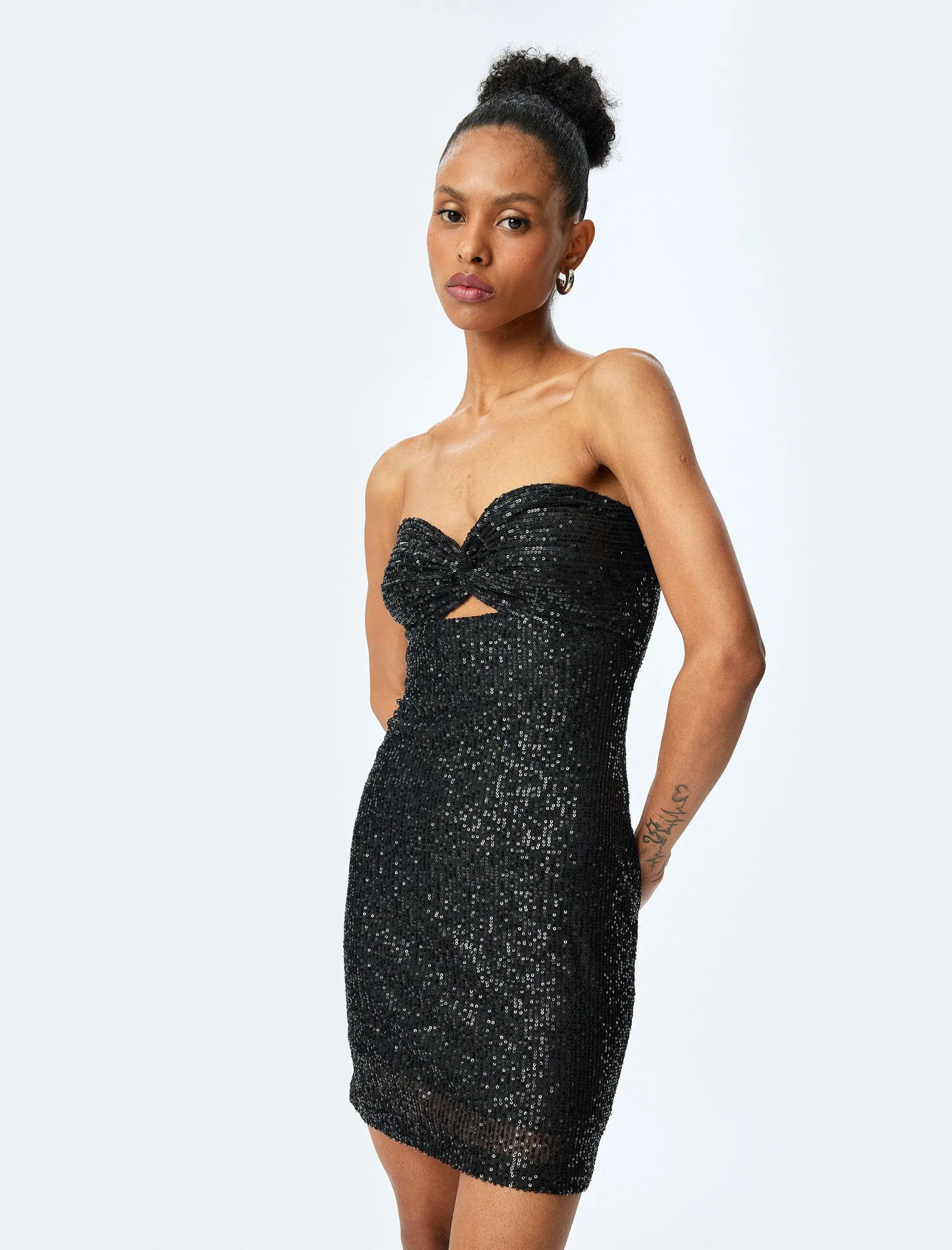Sequin Window Strapless Black Mini Dress