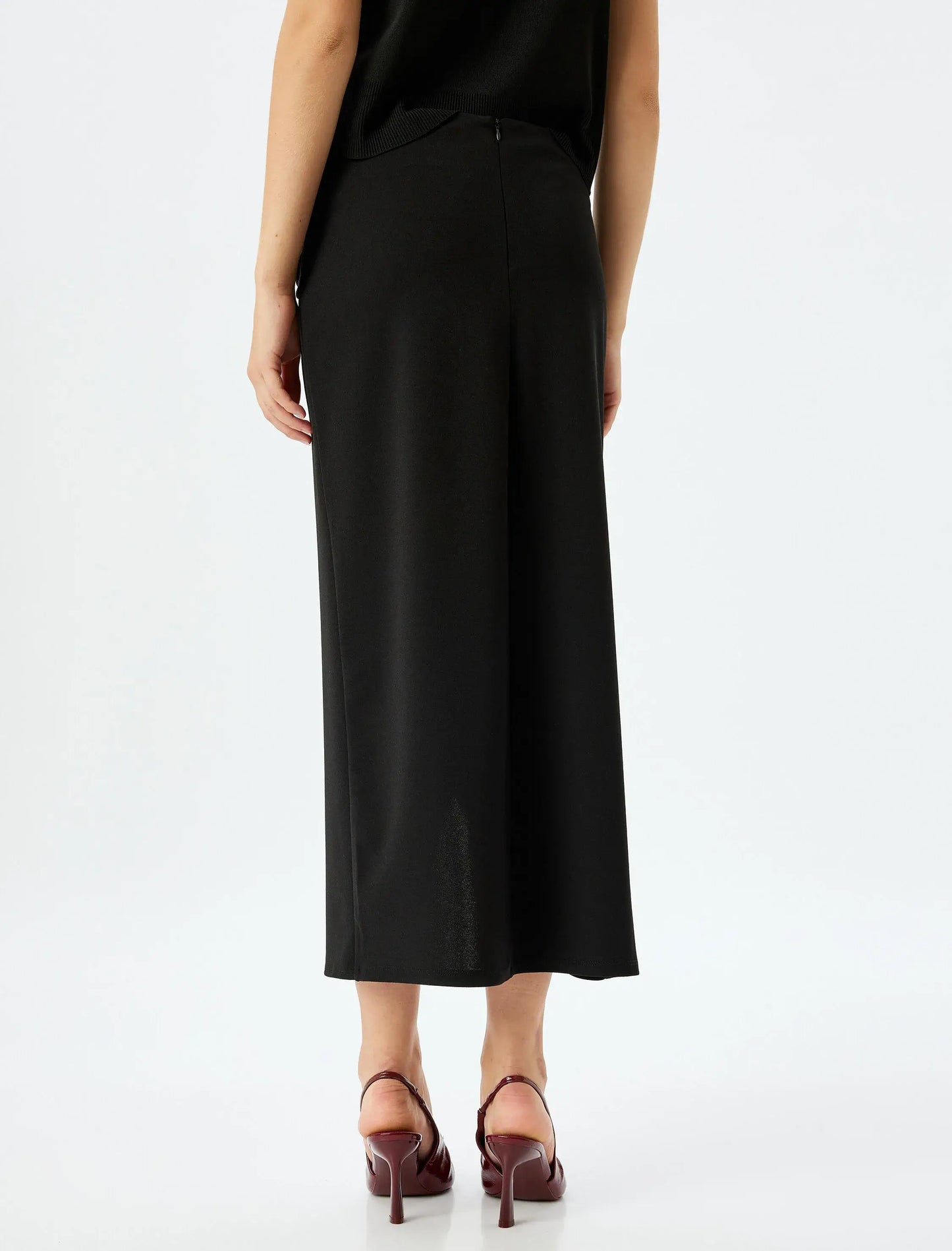 Asymmetrical Drape Black Midi Skirt