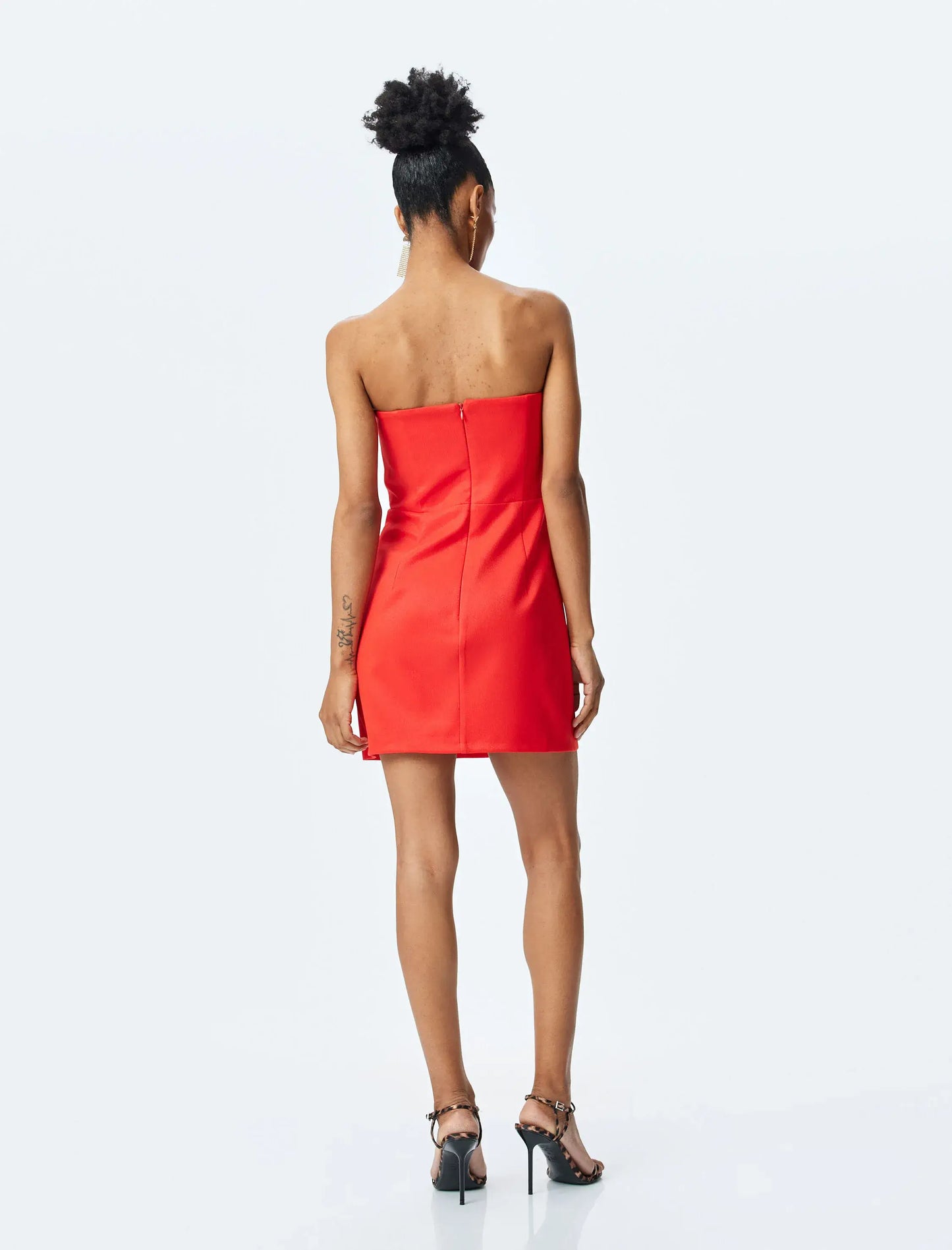 Sleek Strapless Bow Detail Red Mini Dress