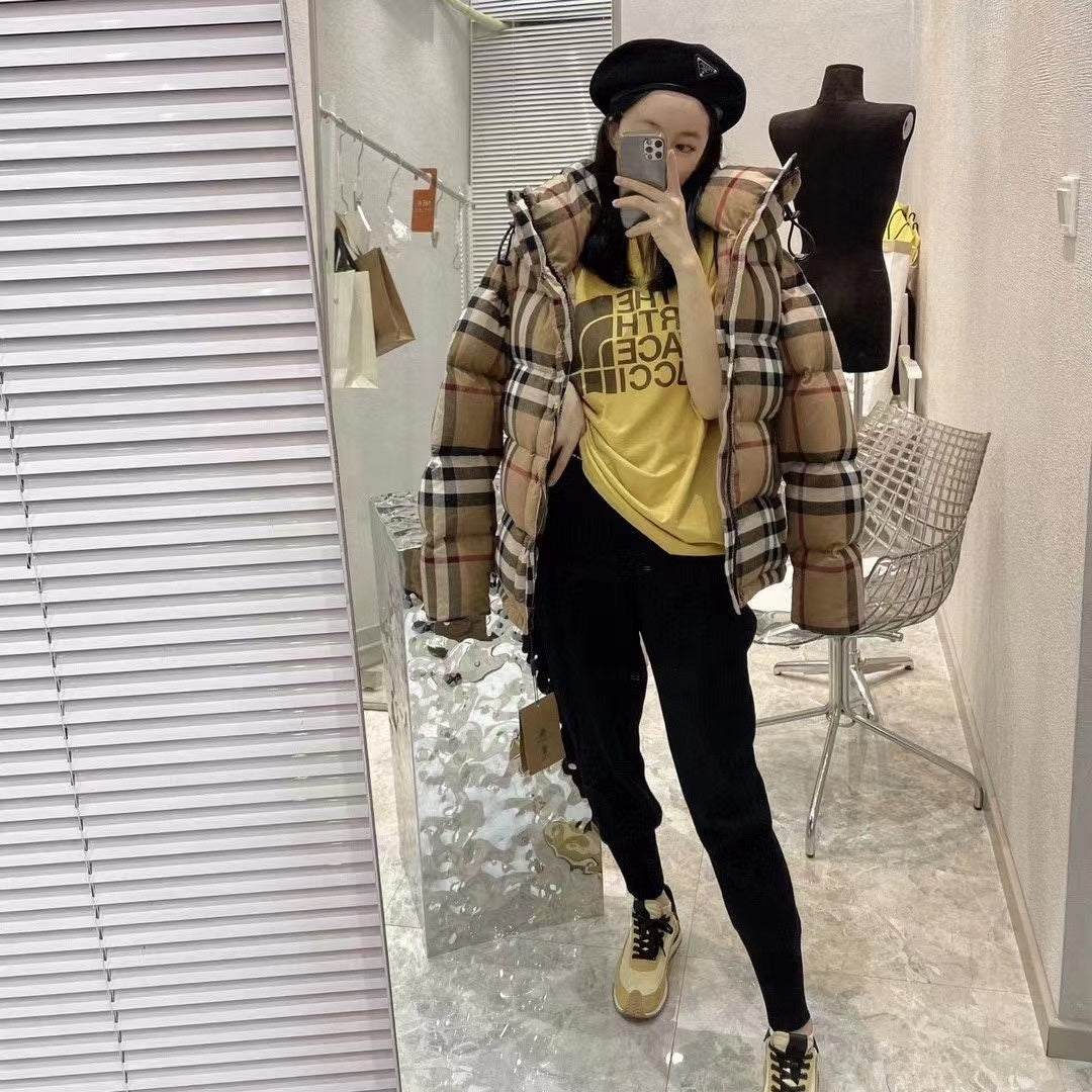 Burberry Detachable Sleeve Check Dark Birch Brown Puffer Jacket