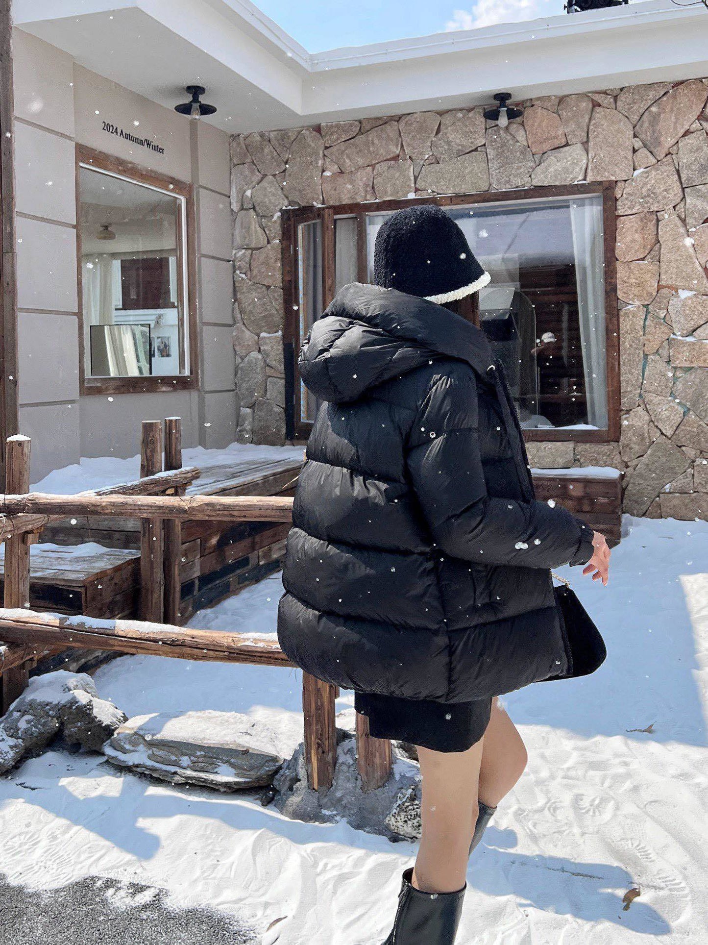 Enfant "Maya" Urban Black Puffer Jacket with Hood