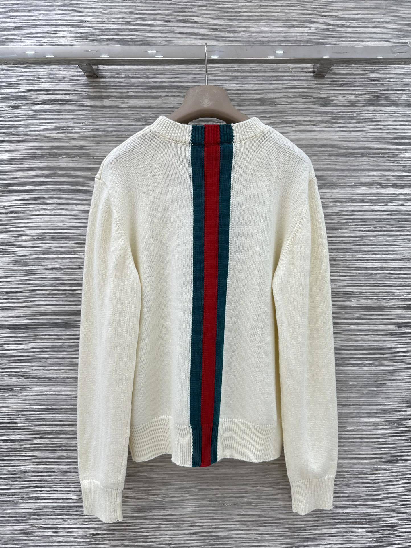 Gucci Fine Knit Wool Sweater – Web Stripe Intarsia in Rosso Ancora