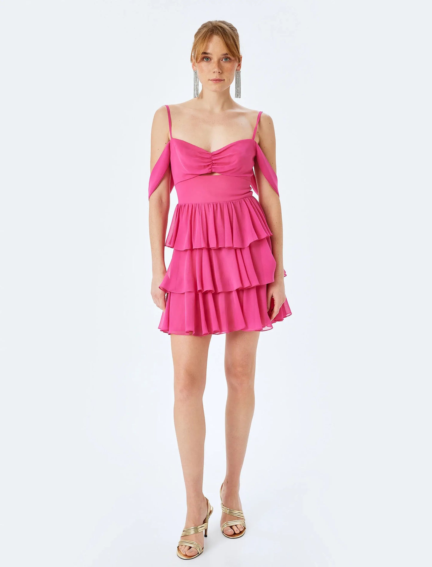 Romantic Layered Flounce Pink Mini Dress