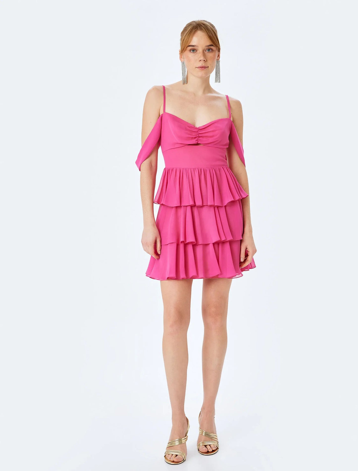 Romantic Layered Flounce Pink Mini Dress