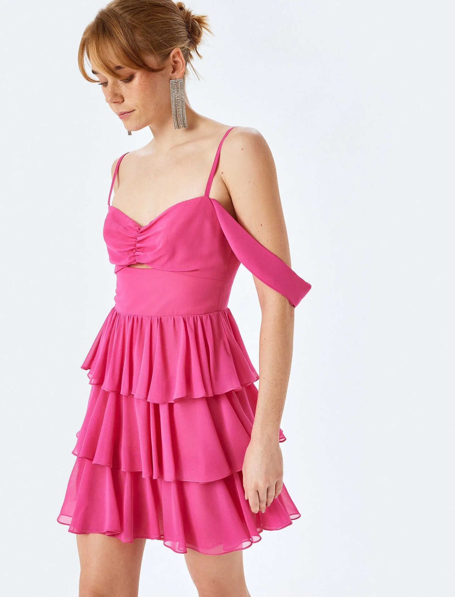 Romantic Layered Flounce Pink Mini Dress