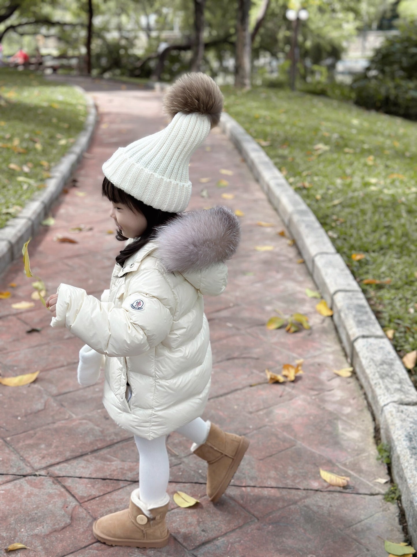 Ivory Kids' Winter Puffer Coat with Faux Fur Hood & Beanie Set