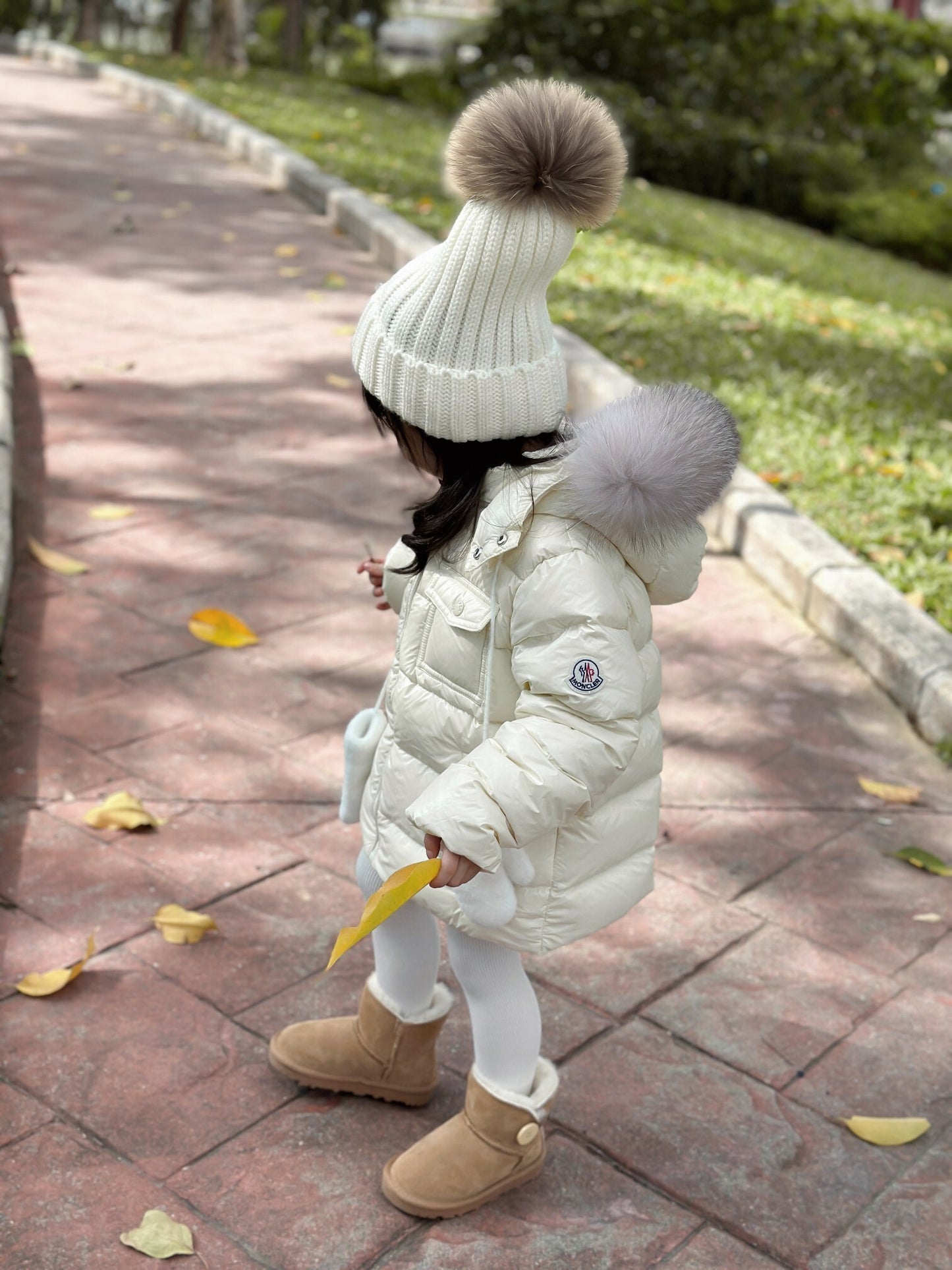 Ivory Kids' Winter Puffer Coat with Faux Fur Hood & Beanie Set