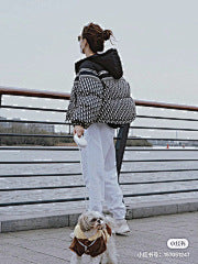 CD Navy Blue and White Monogram Hooded Puffer Jacket