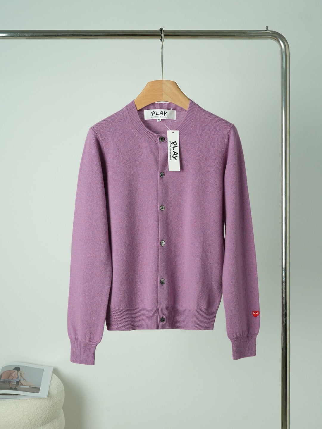 Crewneck Knit Cardigan – Lavender-Purple Heathered Wool Knit Sweater
