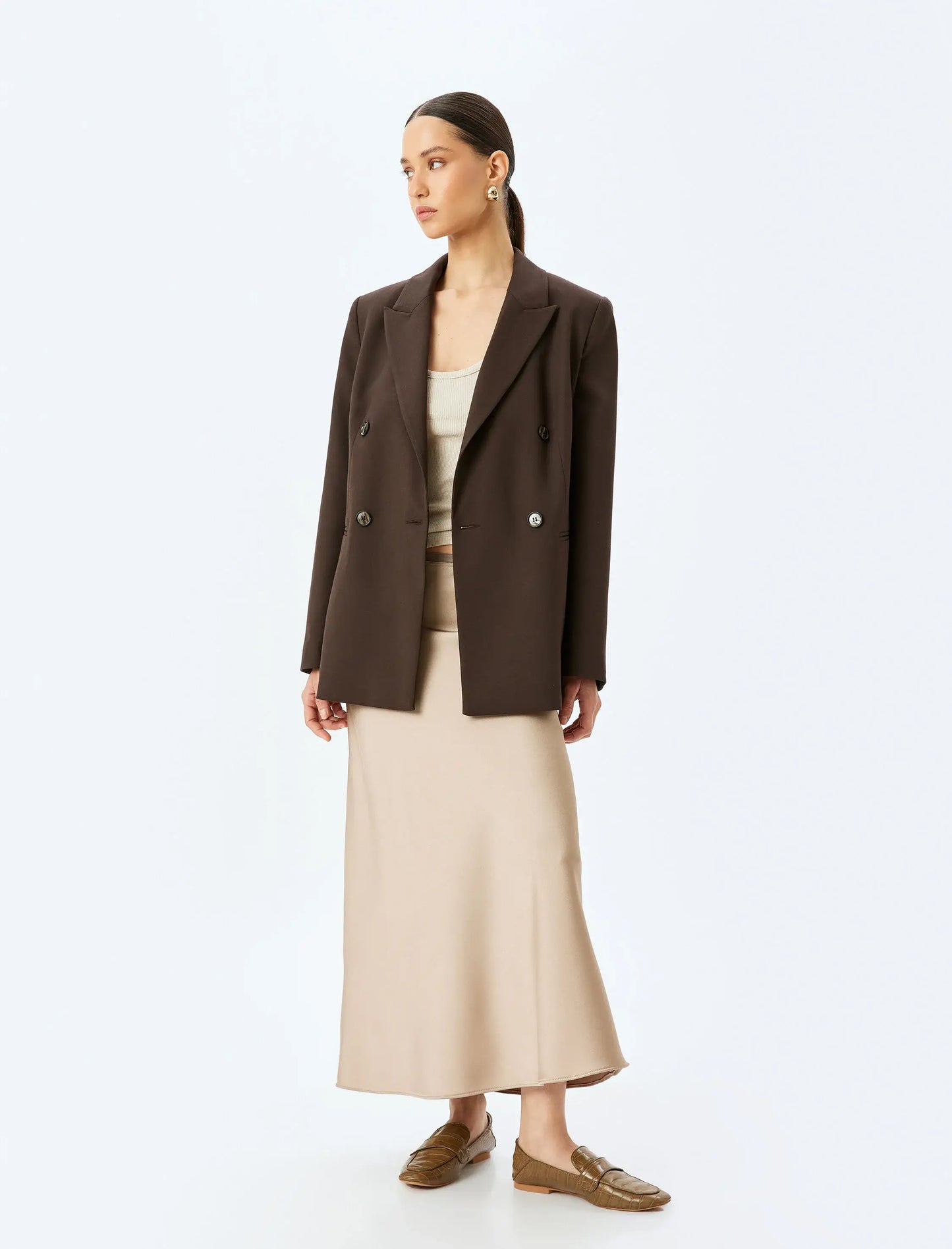 Flowing A-Line Mink Satin Maxi Skirt