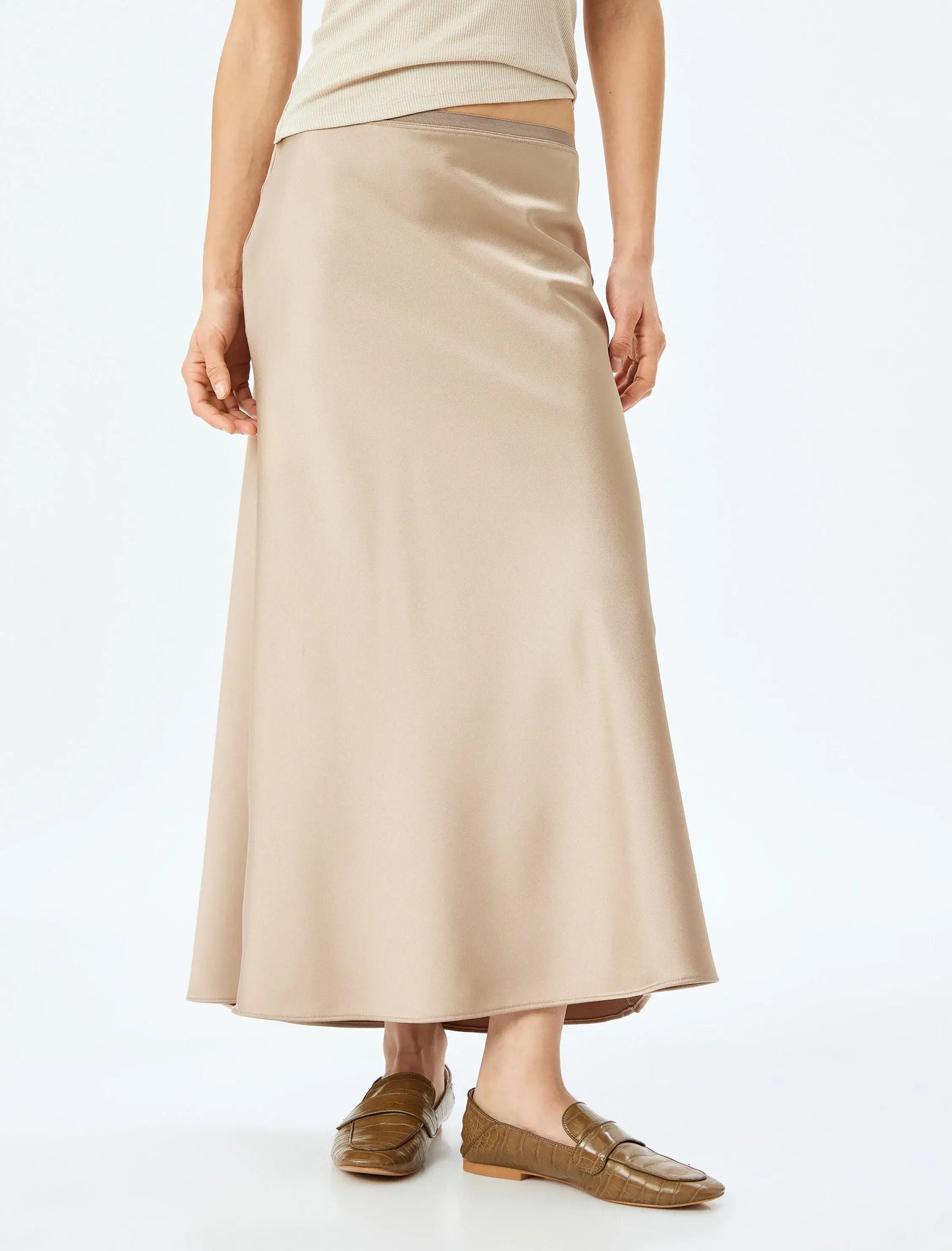 Flowing A-Line Mink Satin Maxi Skirt