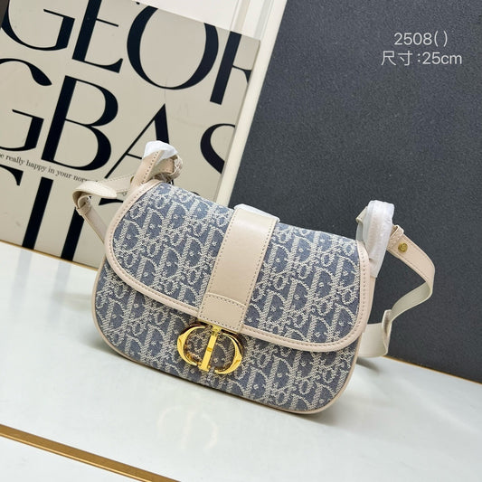 Christian  30 Montaigne Bag – Blue Oblique Jacquard Canvas with Gold-Finish CD Clasp