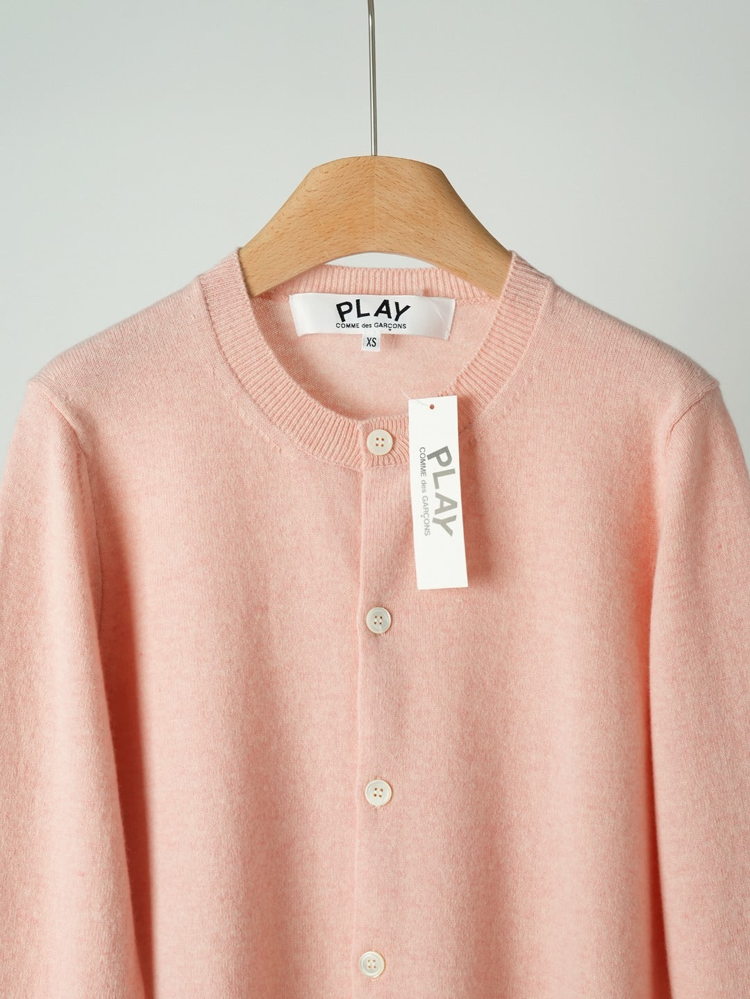 Crewneck Knit Cardigan – Baby-Pink Heathered Wool Knit Sweater