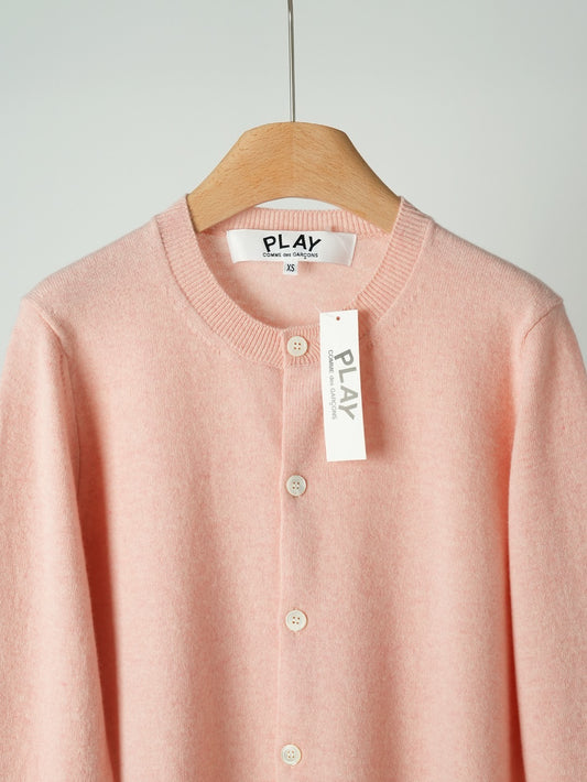 Crewneck Knit Cardigan – Baby-Pink Heathered Wool Knit Sweater