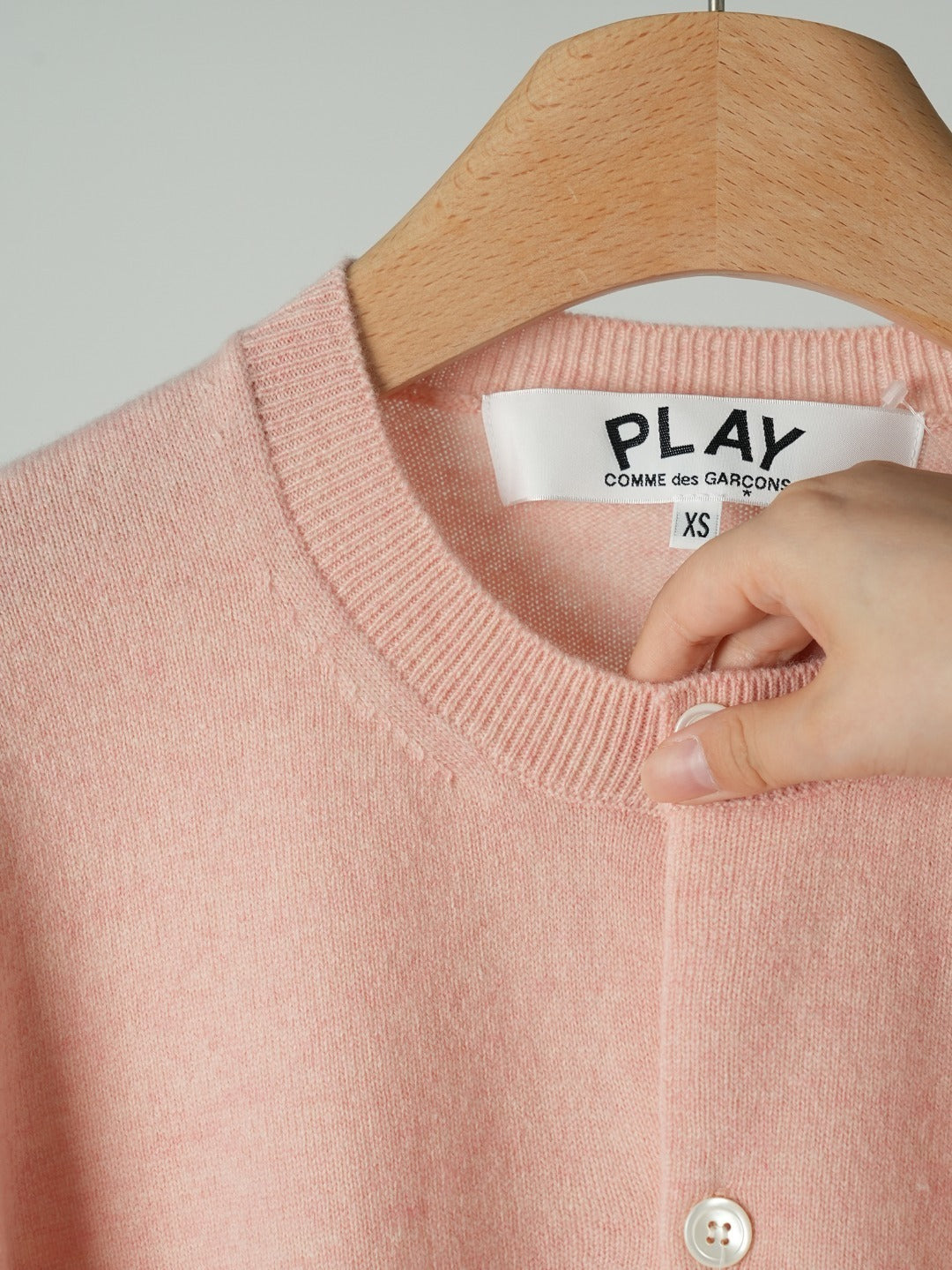 Crewneck Knit Cardigan – Baby-Pink Heathered Wool Knit Sweater