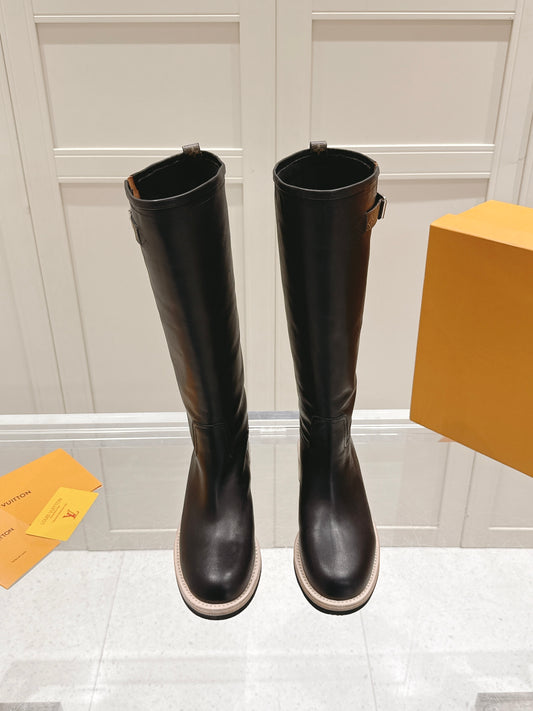 LV Mallo Knee-High Rider Boot – Noir Deep Satin-Black French Calf Leather Riding Boots