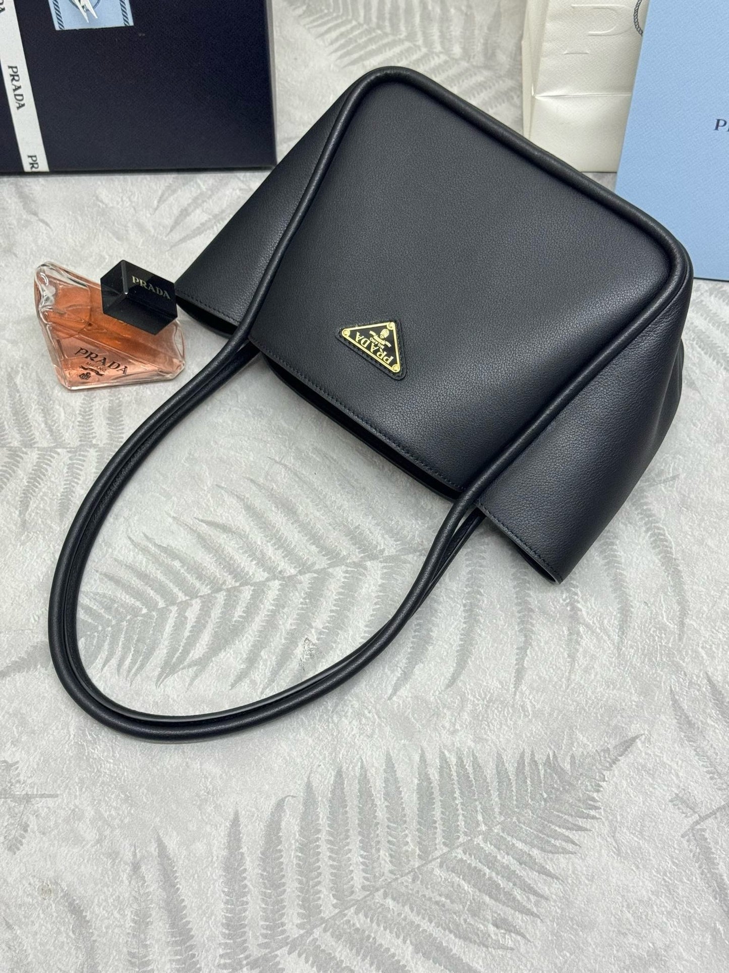 Black Leather Tote Bag - Soft Calfskin Trapezoidal Shoulder Bag