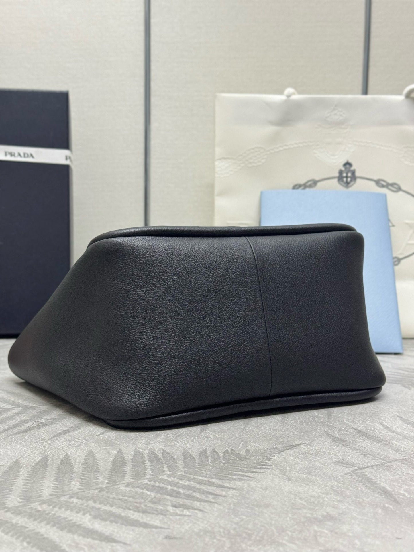 Black Leather Tote Bag - Soft Calfskin Trapezoidal Shoulder Bag