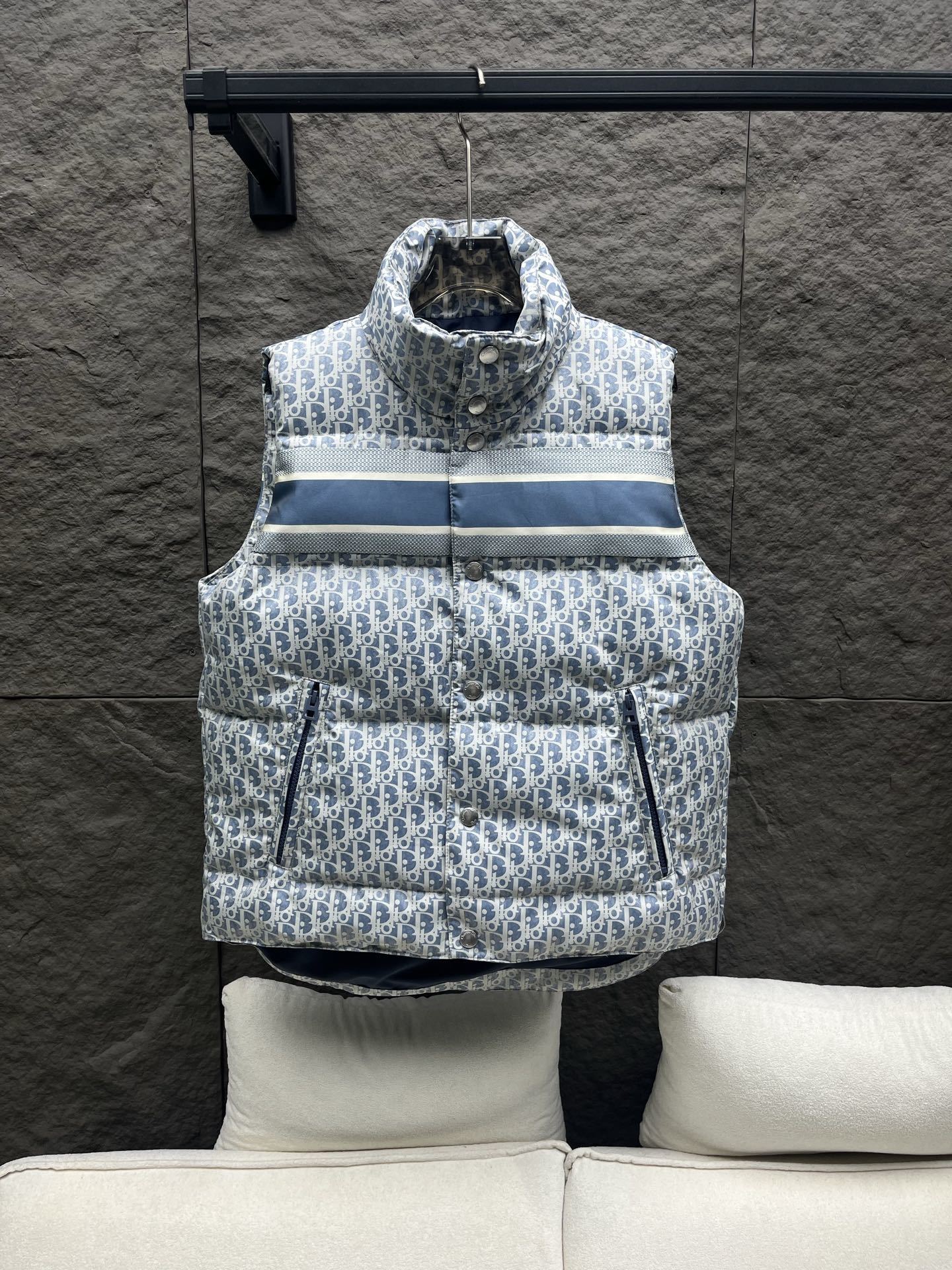 Alps CD Reversible Oblique Puffer Vest - Blue & White Technical Taffeta