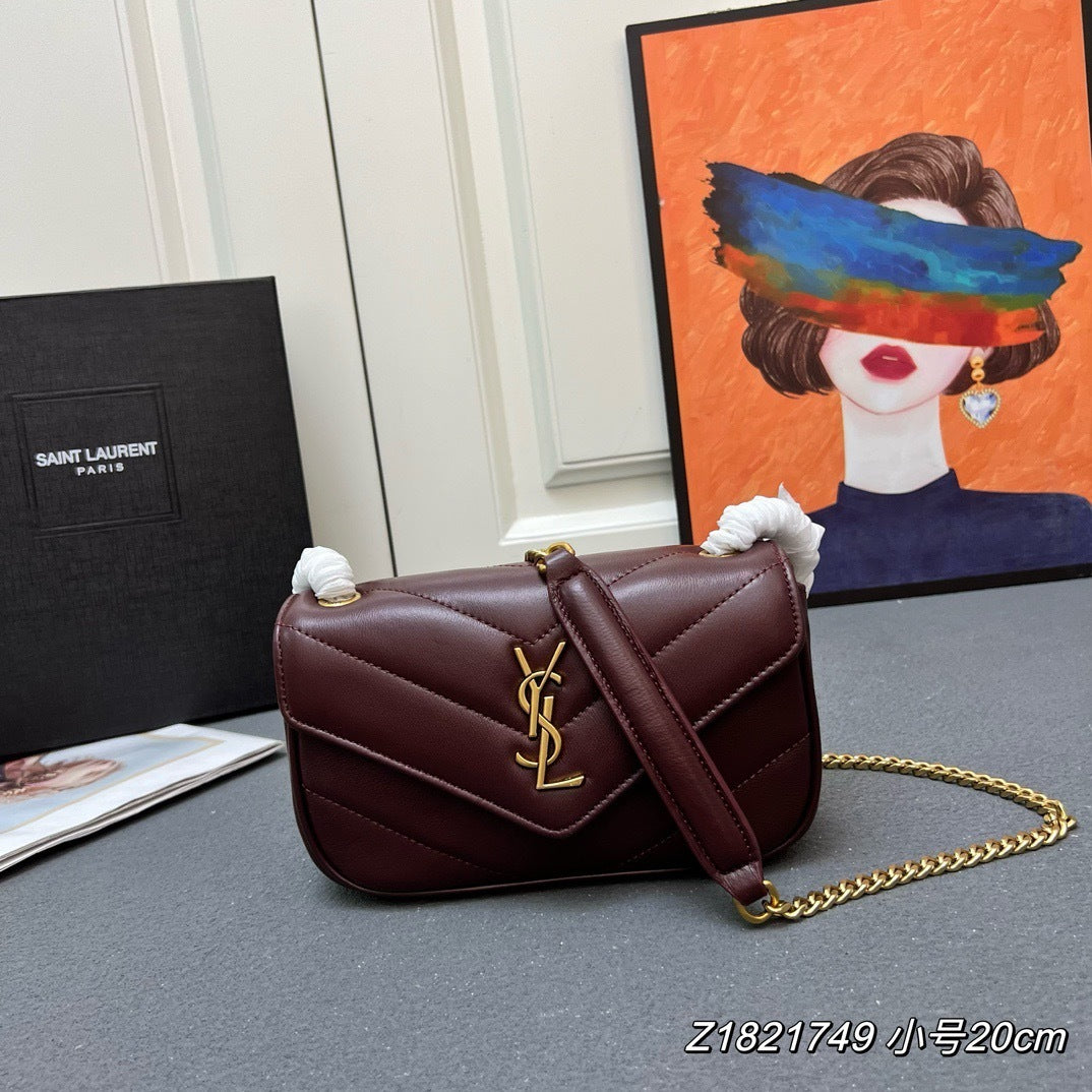 YSL Loulou Mini – Burgundy Chevron-Quilted Lambskin with Gold YSL Hardware