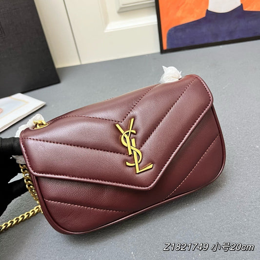 YSL Loulou Mini – Burgundy Chevron-Quilted Lambskin with Gold YSL Hardware