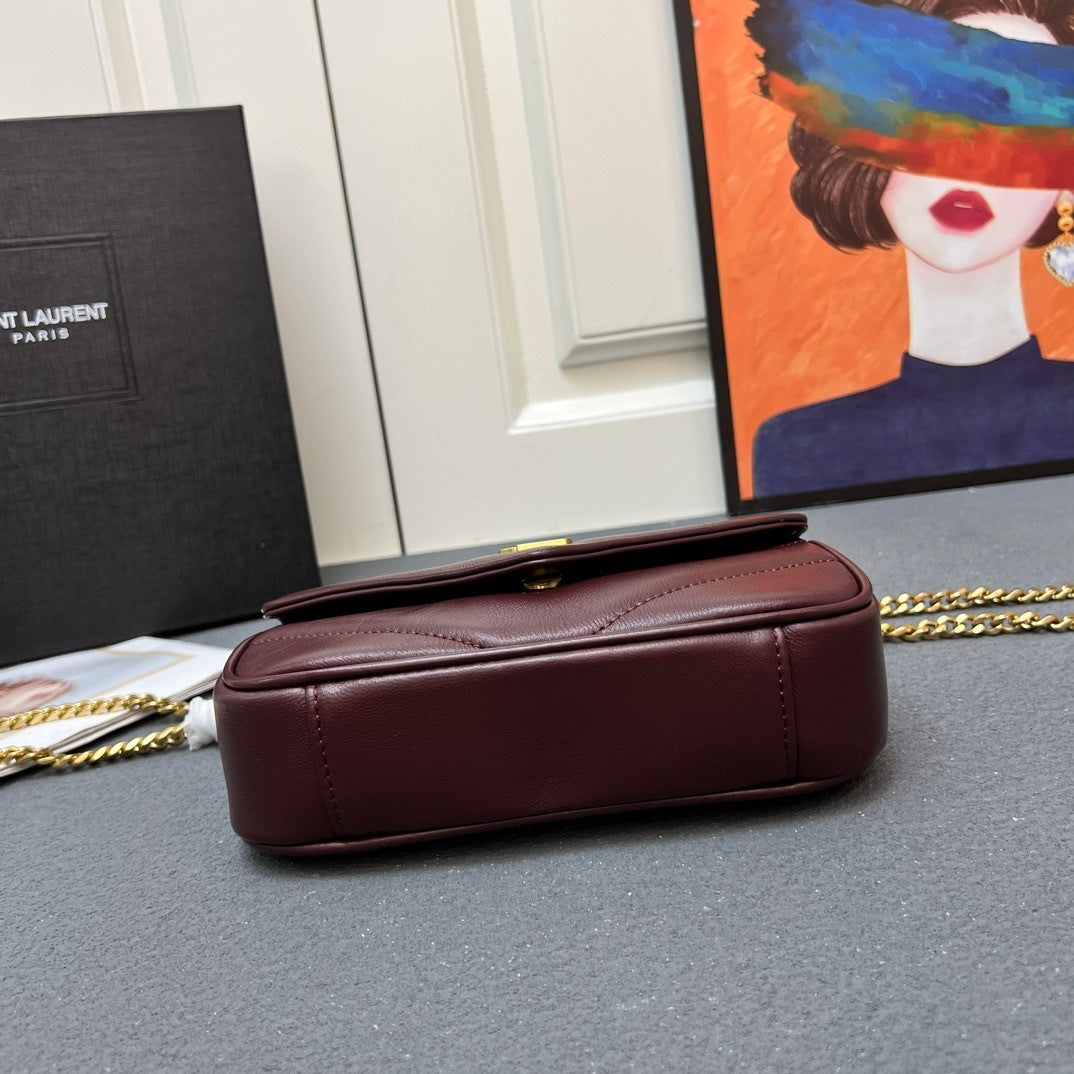 YSL Loulou Mini – Burgundy Chevron-Quilted Lambskin with Gold YSL Hardware