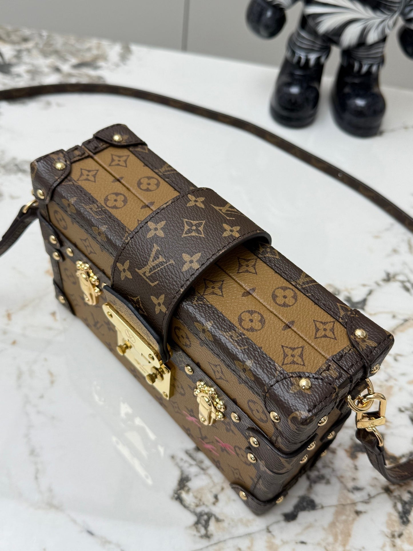 Petite Malle Monogram Canvas – Black Leather Trim with Gilded Hardware