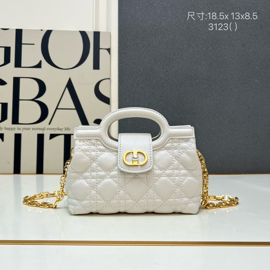 Christian  Jolie Top Handle Mini Bag - Latte Cannage Lambskin with Pearl CD Clasp