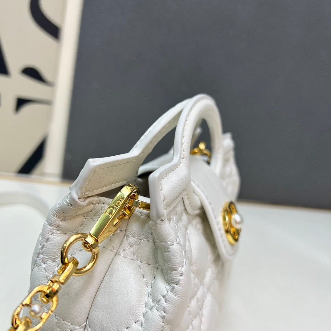 Christian  Jolie Top Handle Mini Bag - Latte Cannage Lambskin with Pearl CD Clasp