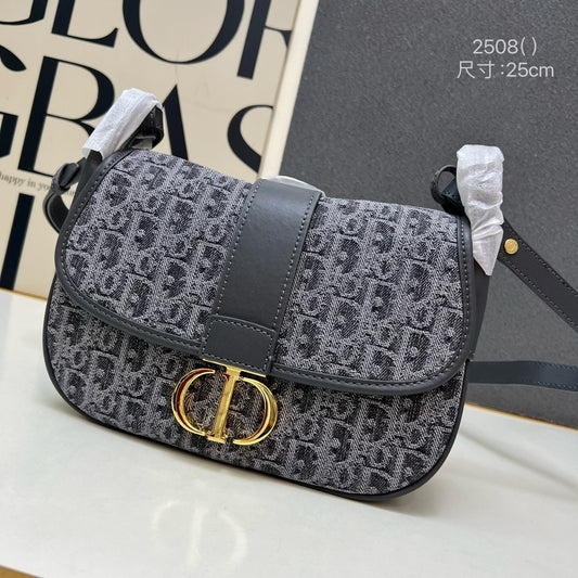 Christian 30 Montaigne Bag 25cm – Blue Oblique Jacquard with Antique Gold CD Clasp (2025 Model)