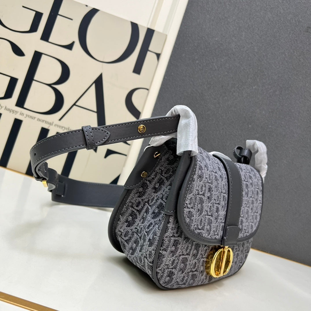 Christian 30 Montaigne Bag 25cm – Blue Oblique Jacquard with Antique Gold CD Clasp (2025 Model)