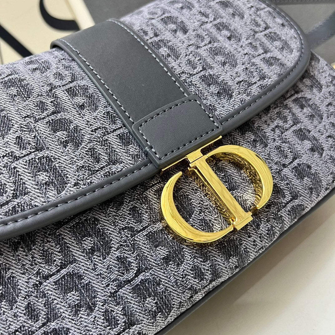 Christian 30 Montaigne Bag 25cm – Blue Oblique Jacquard with Antique Gold CD Clasp (2025 Model)