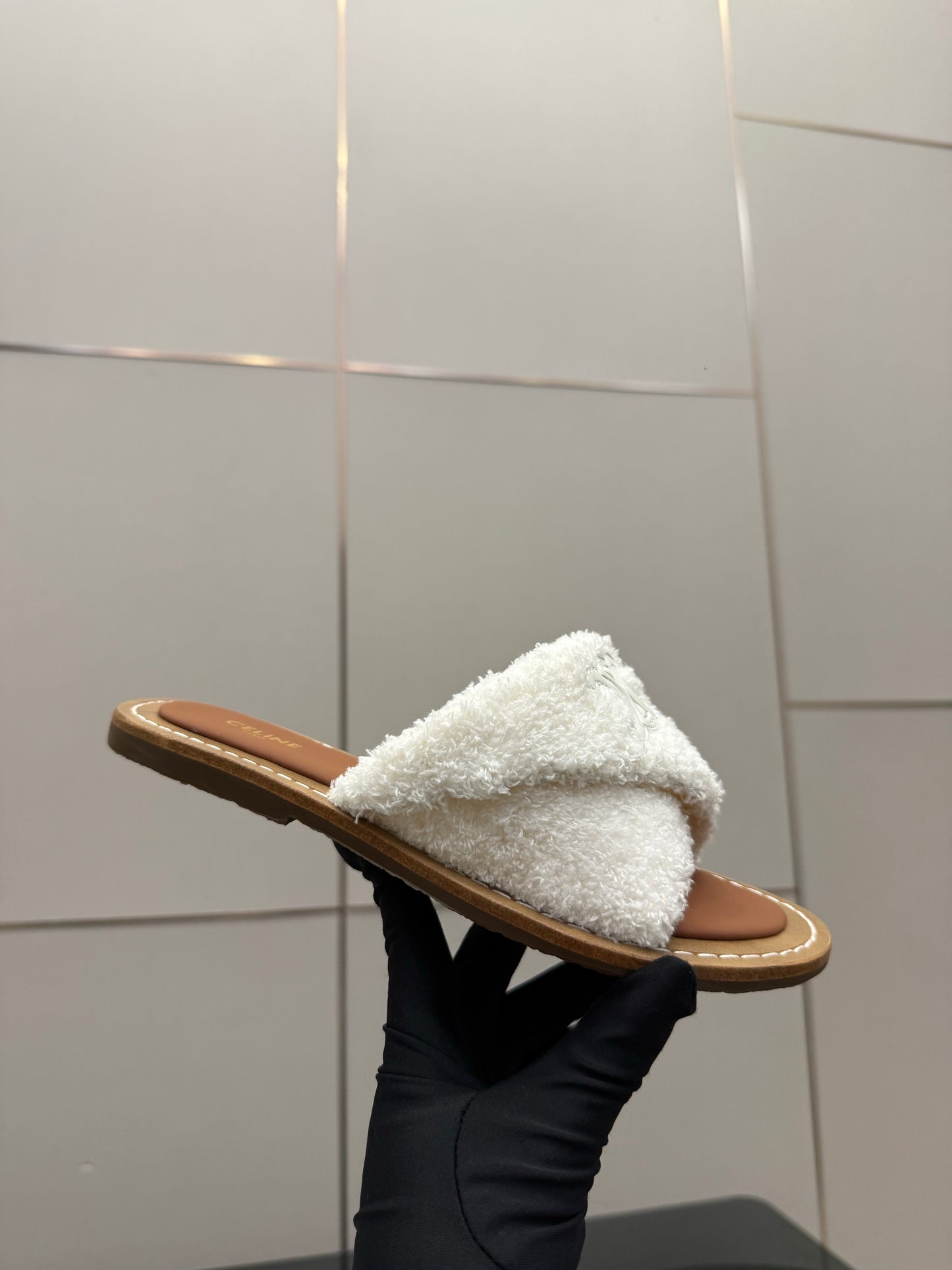 Triomphe Cross Mule Sandals – Plush Luminous Cream Shearling Criss-Cross Strap Slides