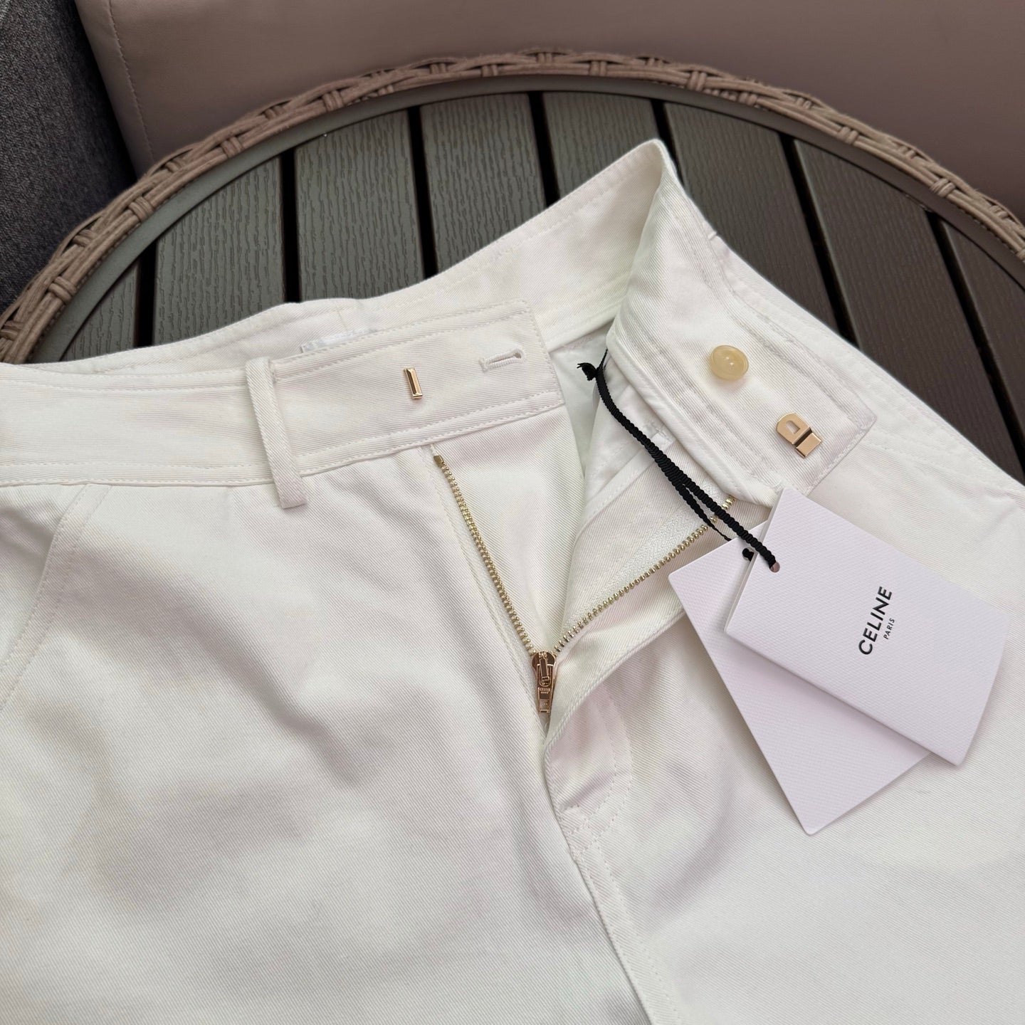 Embroidered Wide-Leg Pants – High-Waisted Cotton Twill Tailored Trousers