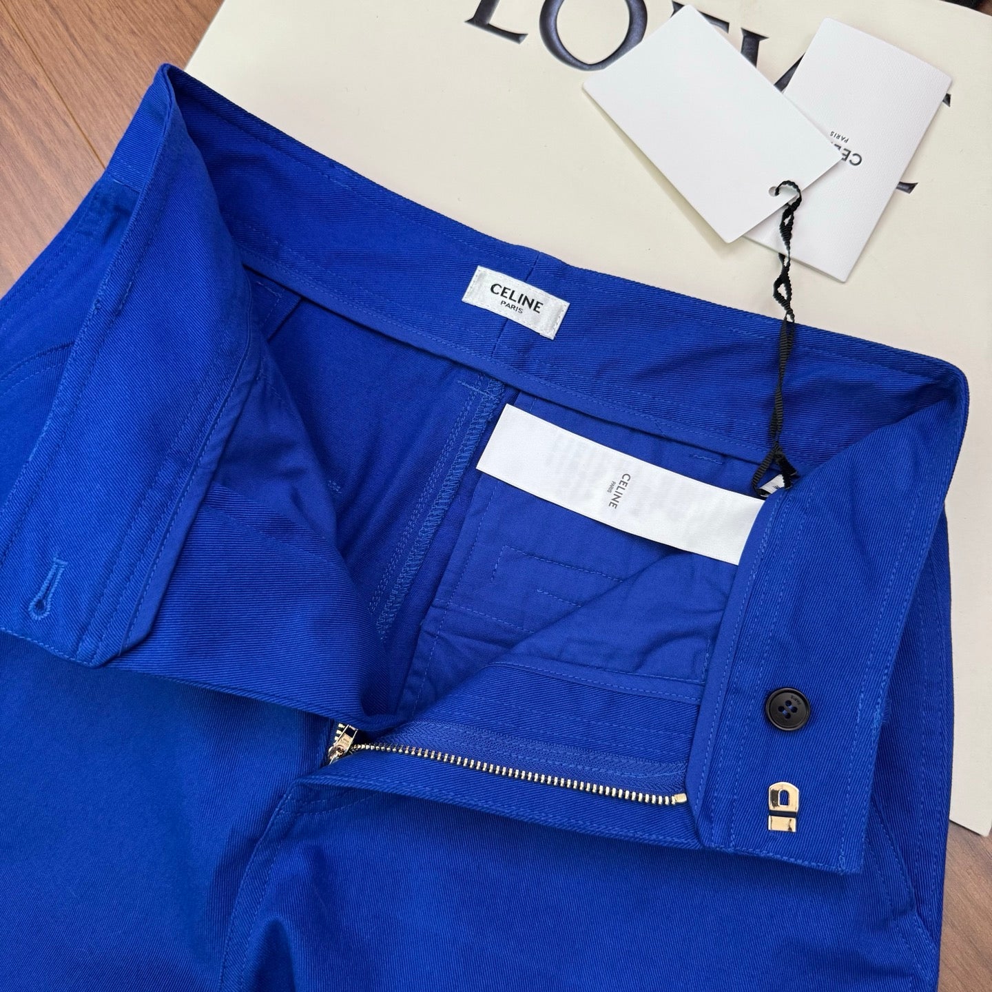 Embroidered Wide-Leg Pants – High-Waisted Cotton Twill Tailored Trousers