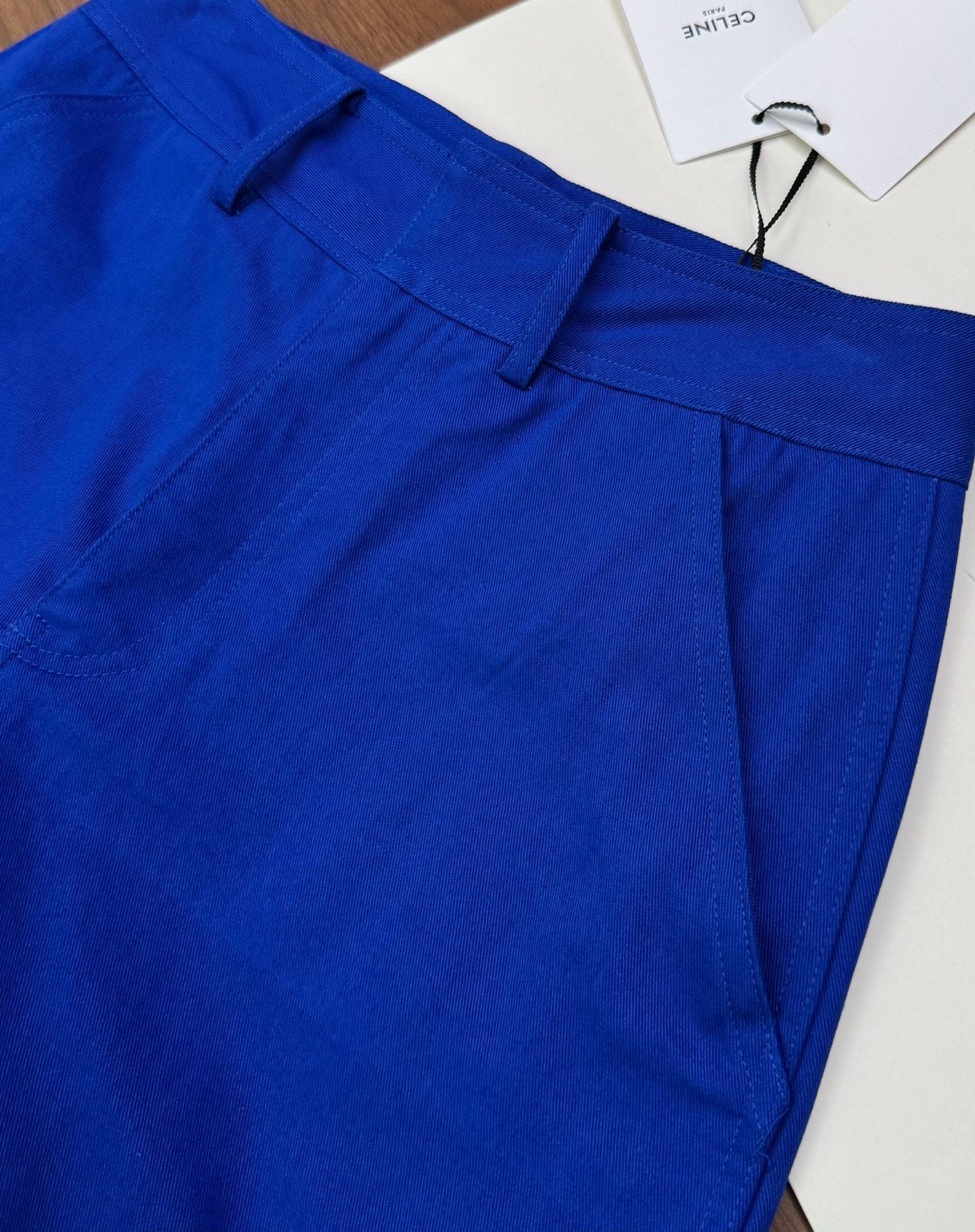 Embroidered Wide-Leg Pants – High-Waisted Cotton Twill Tailored Trousers