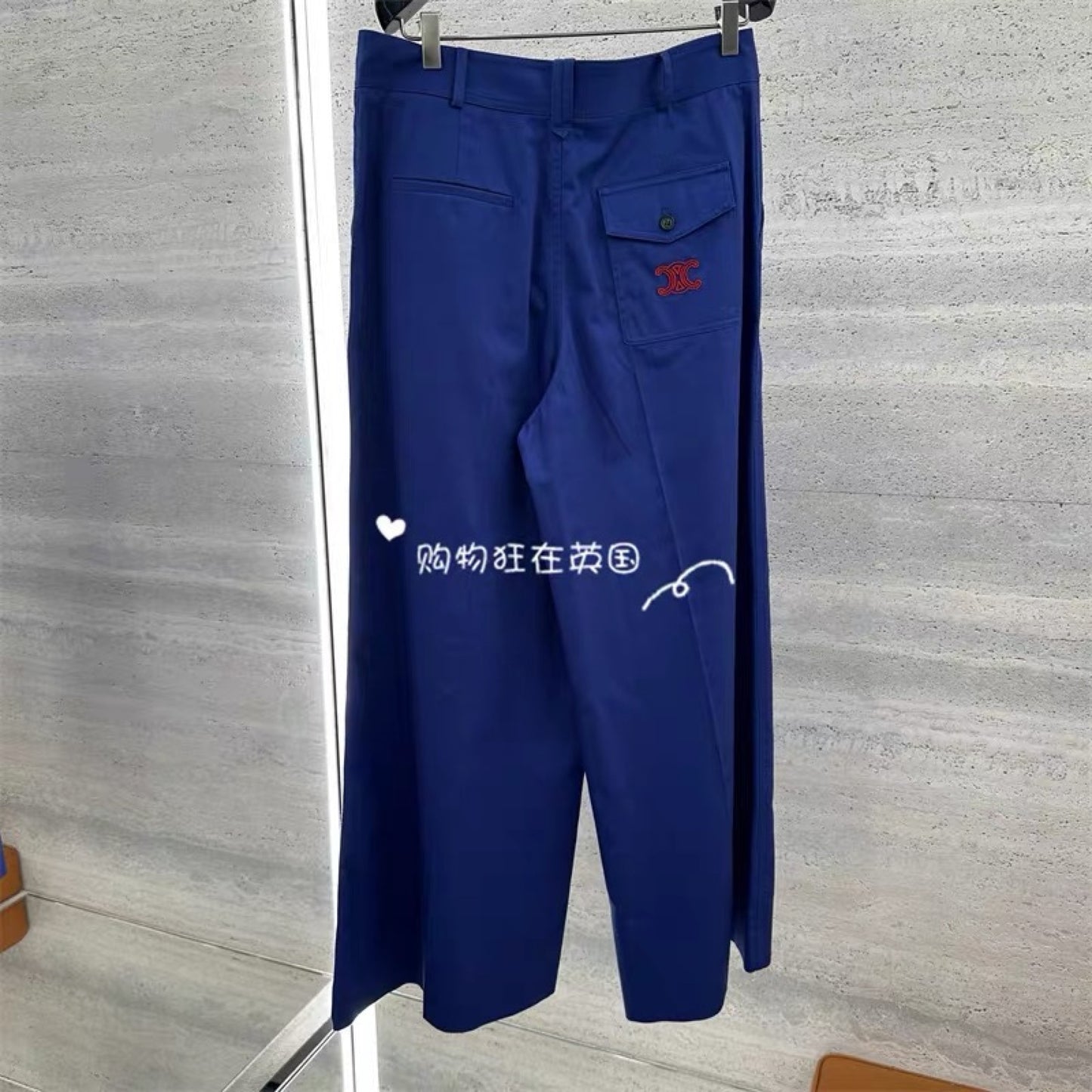Embroidered Wide-Leg Pants – High-Waisted Cotton Twill Tailored Trousers