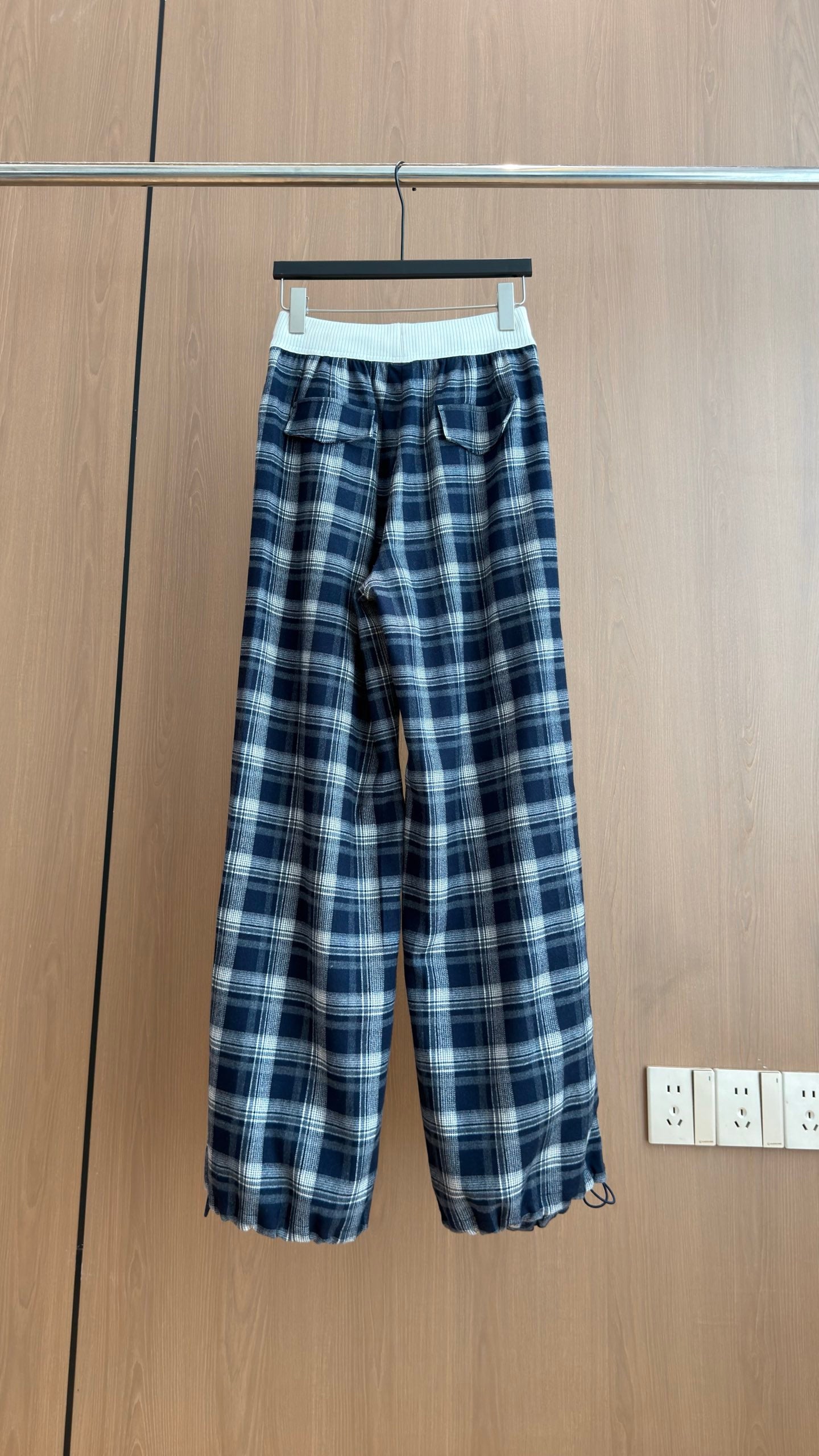 Plaid Flannel Drawstring Pants – Midnight Navy and Off-White Heavyweight Cotton Trousers
