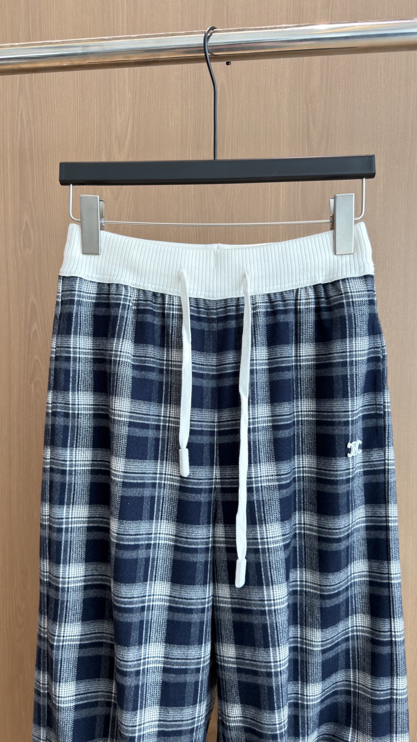 Plaid Flannel Drawstring Pants – Midnight Navy and Off-White Heavyweight Cotton Trousers