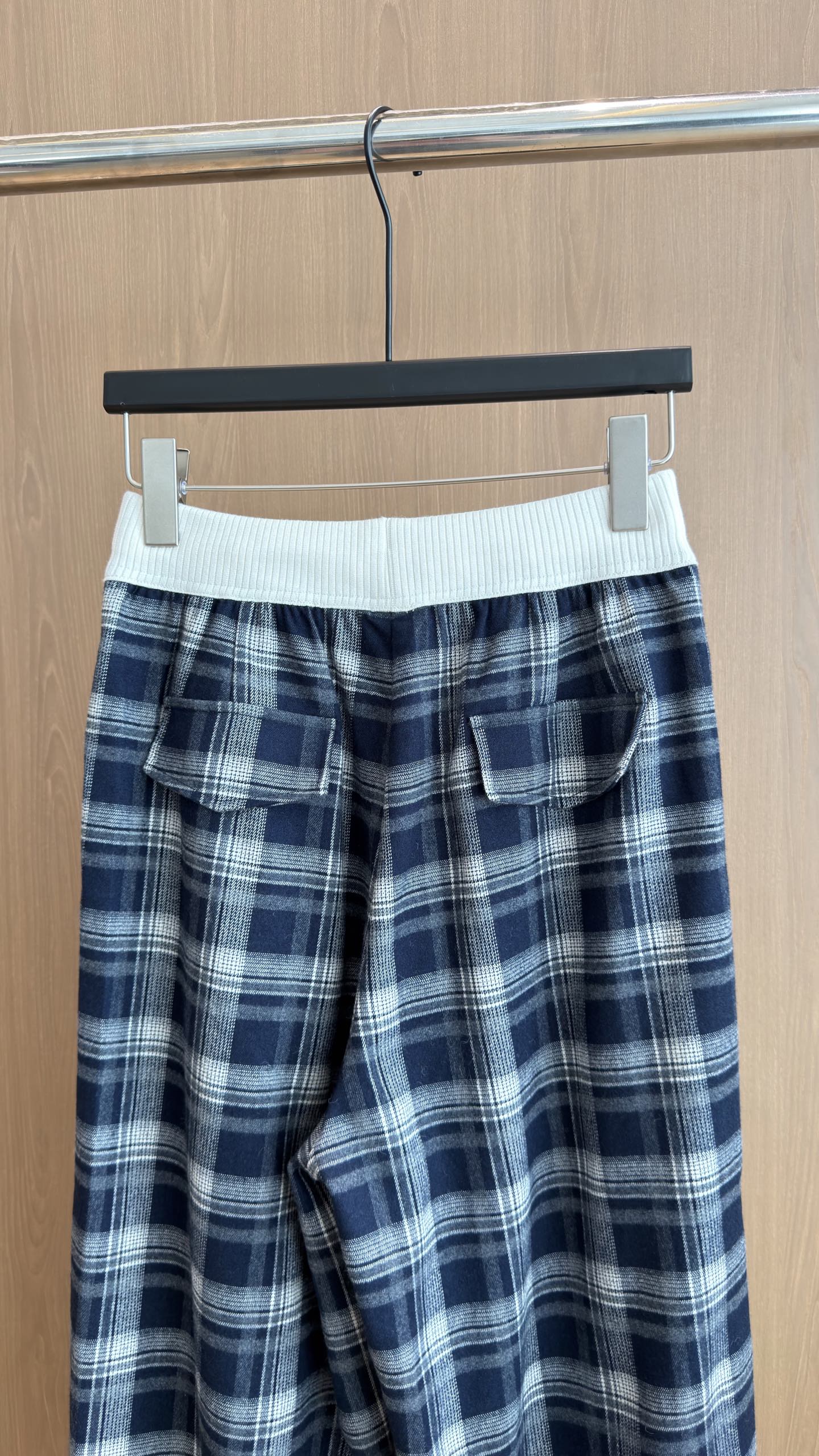 Plaid Flannel Drawstring Pants – Midnight Navy and Off-White Heavyweight Cotton Trousers