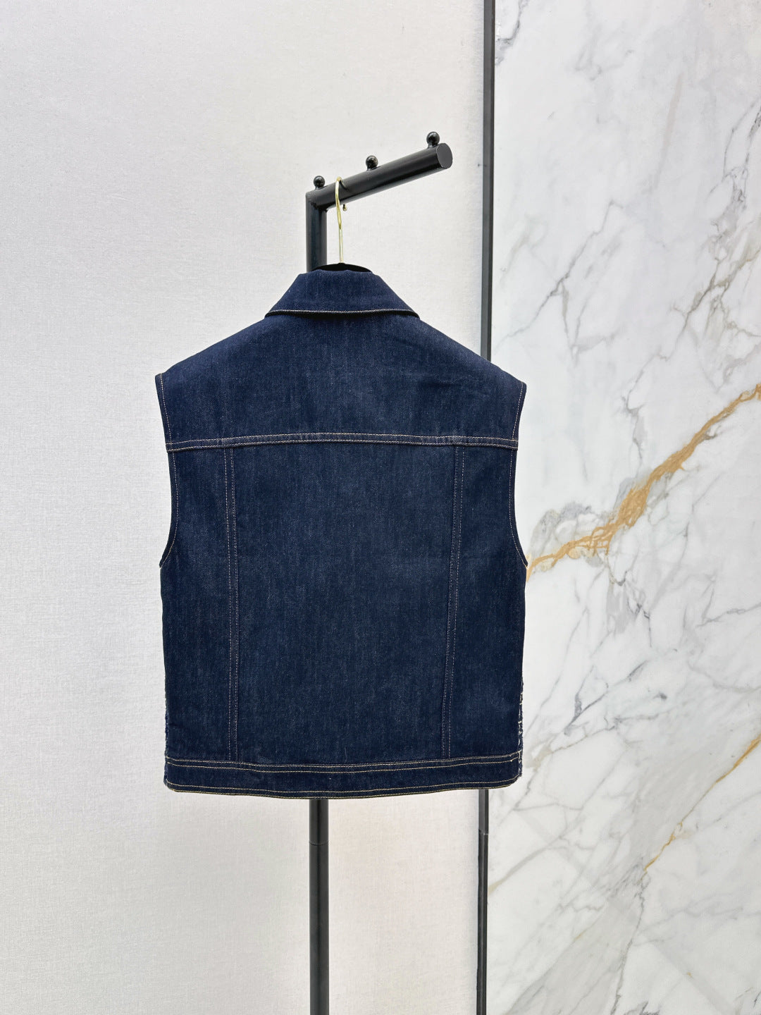 CC Applique Tweed and Denim Two-Piece Set – Dark Blue Vest & High-Waisted Shorts Co-Ord